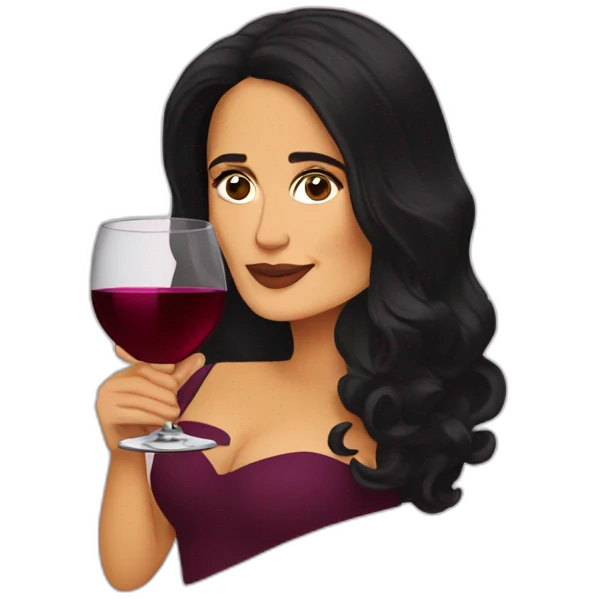 Salma Hayek drinking wine emoji