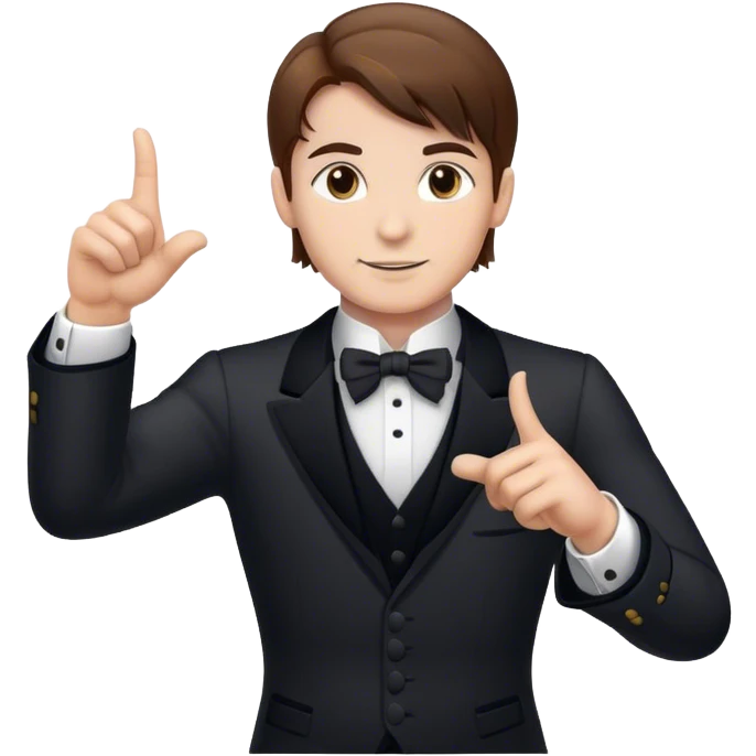 Butler, Front Pose, brown hair, white skin, pointing to the right emoji