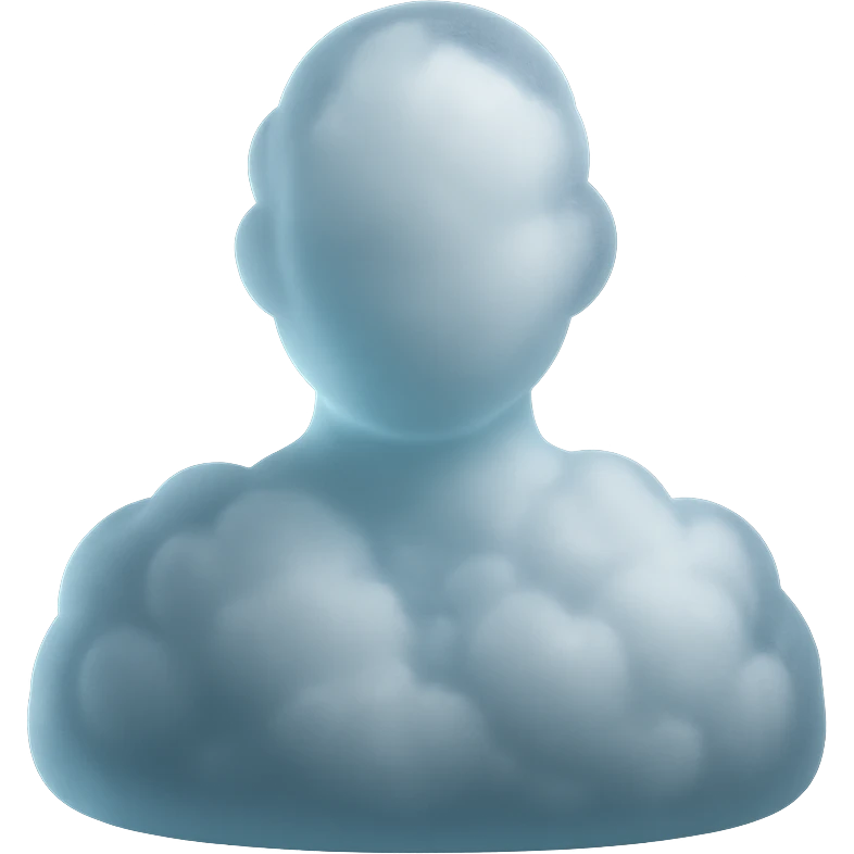 faceless person, facing straight, composed entirely of white fluffy convex clouds, shoulders up, no shadows, matte glass style emoji