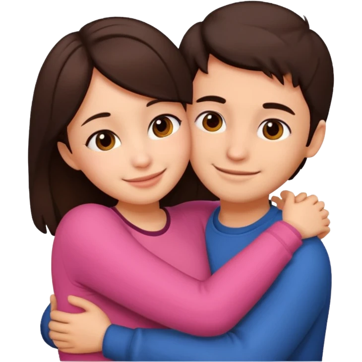 Girl and boy couple Both peach skin and darkish brown hair hugging emoji leaning on eachother emoji
