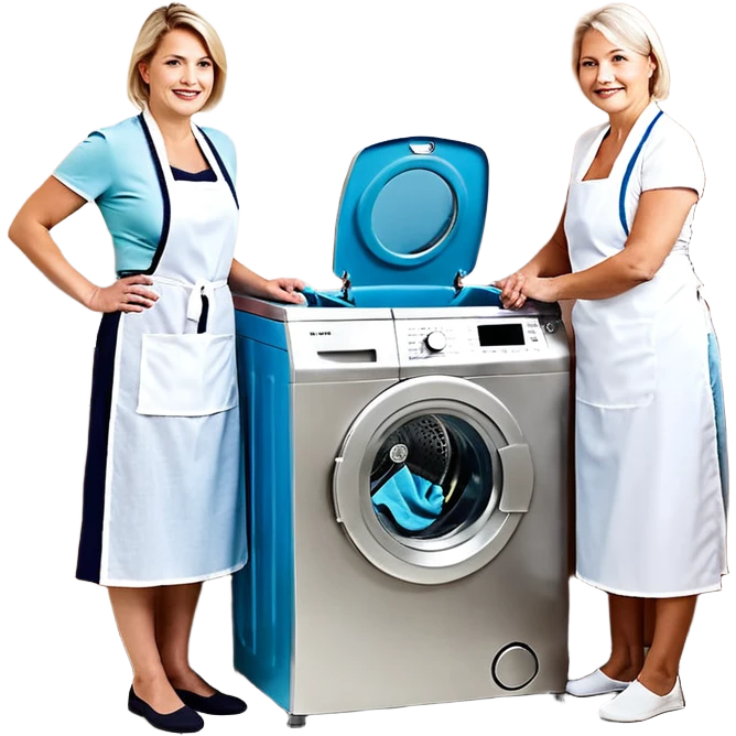 Eine Frau steckt bis zum Bauch in einer Waschmaschine fest und nur die Beine gucken raus und zwei schwarze männer ziehen an ihren Beinen um sie raus zu holen  emoji