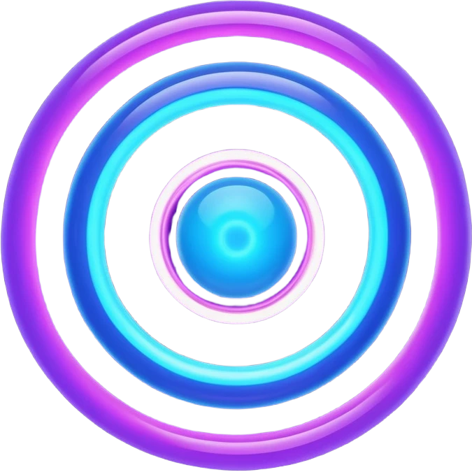 Futuristic retry symbol for a game: glowing circular energy ring with a rotating neon core, vibrant blue and violet Virtuosa colors, smooth soft shapes like a friendly floating orb, dynamic swirl effect suggesting a restart. Playful, modern, high-tech. No text. Full background. emoji