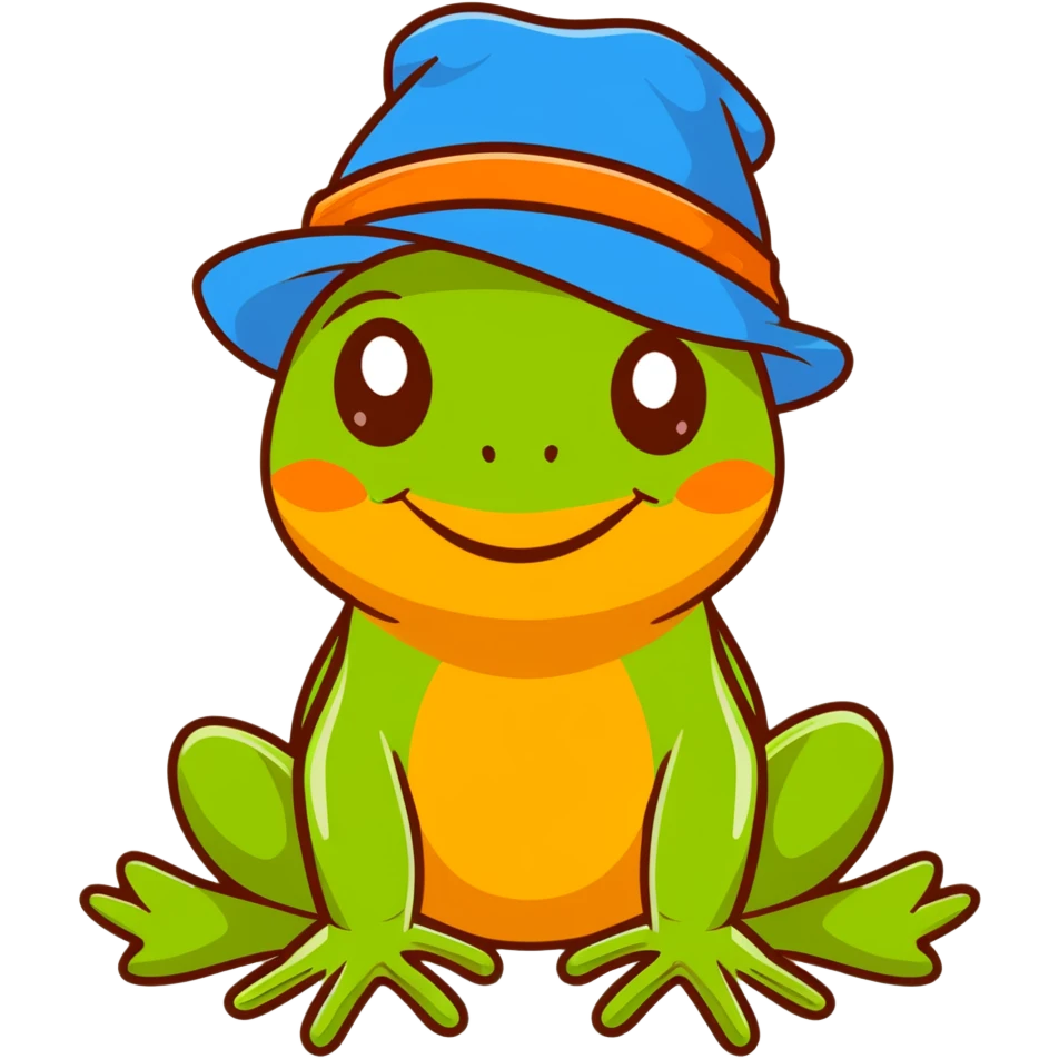 frog blinking and smiling while wearing a blue hat emoji