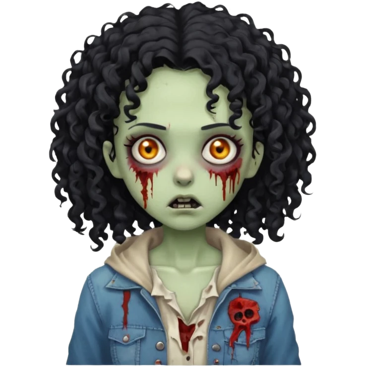 menina zumbi com cabelo cacheado preto emoji