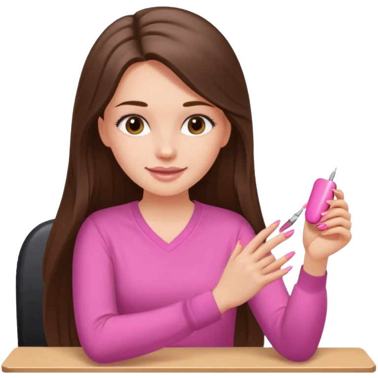 White girl with long brunette hair girl getting her nails done emoji