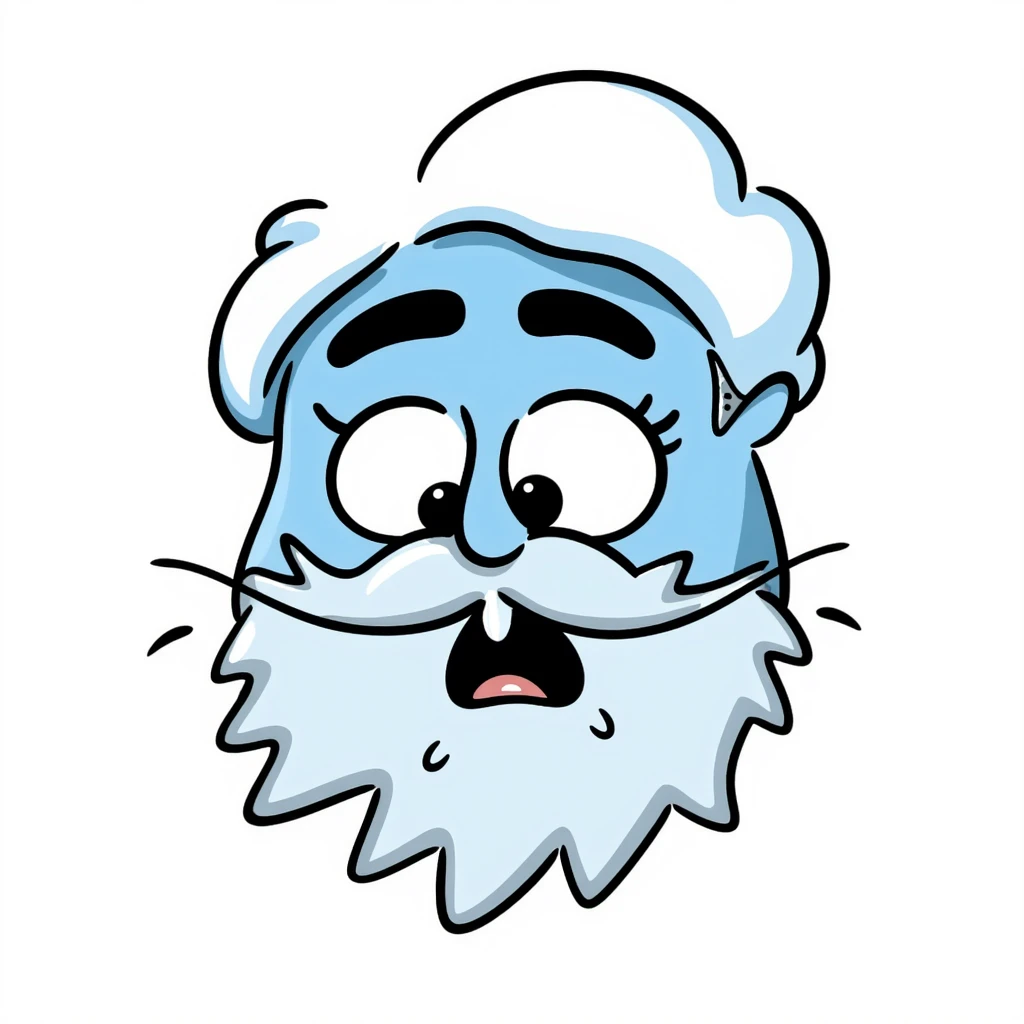 Hand-drawn blue face with exaggerated shivering, icicles, and visible cold breath emoji