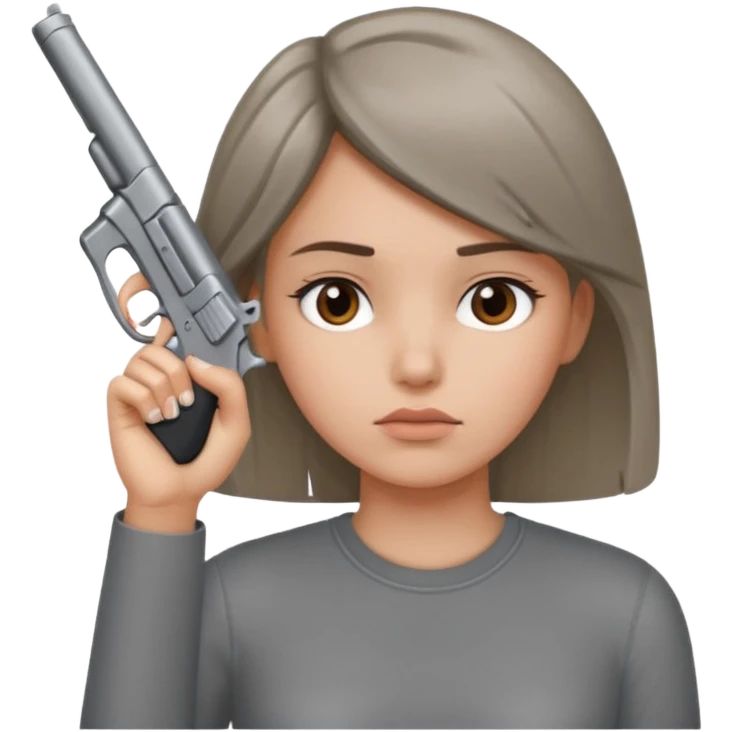 Girl holding a gun hand to head not real gun but made with a han emoji