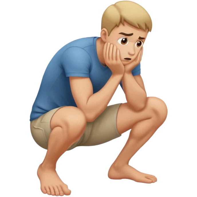 frightened man  crouching down holding knees emoji