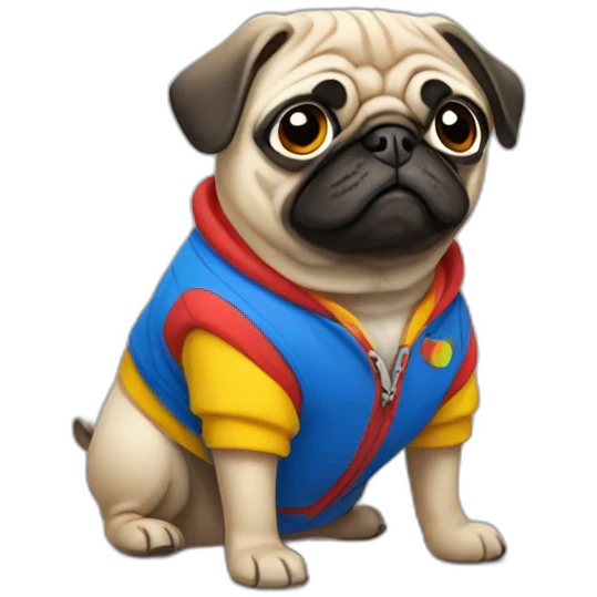 pug wearing clothes with google colors emoji