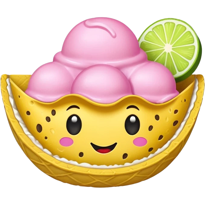 Yellow taco shell with limes and pink scoops of ice cream inside no face emoji