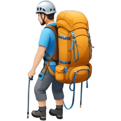 Icon for Mountain Tourism and Climbing: a mountain peak in the background, climbing gear and backpack. The icon should capture the adventure and challenge of alpine exploration. Transparent background. emoji