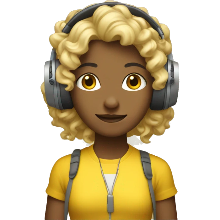 dark blondie wearing  Curly hair headphones yellow Clothes emoji