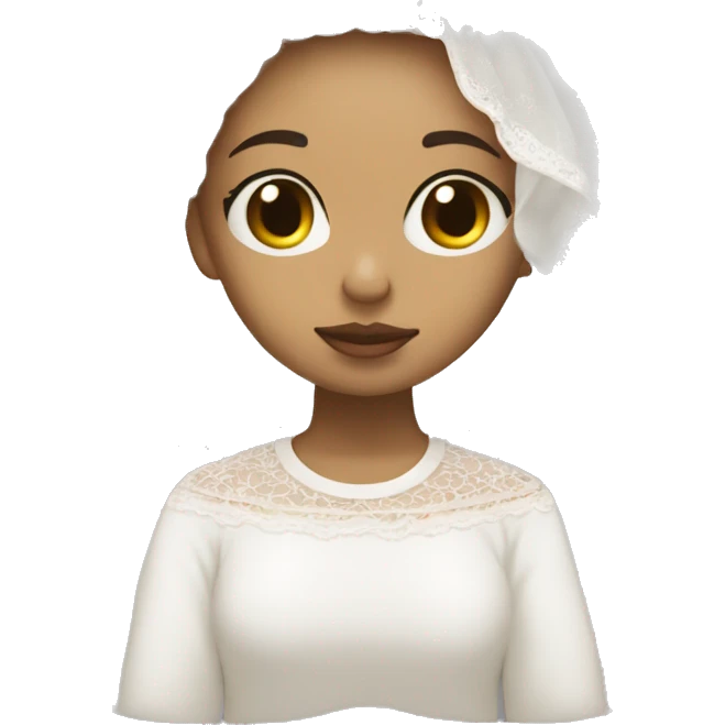 Light skin girl praying with eyes closed and lace white veil  emoji