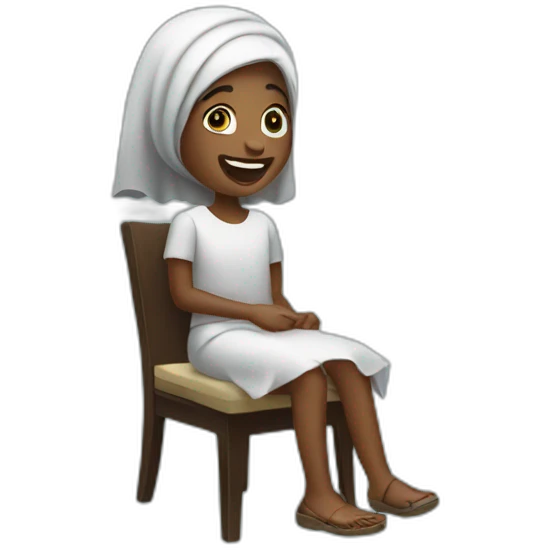 Sudanese girl setting on small chair laughing emoji