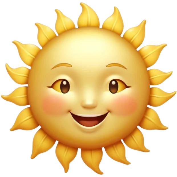 Cinematic tiny happy sun, golden and round, chubby with a warm smile, gentle rays beaming softly, radiating warmth and happiness, irresistibly cute. emoji