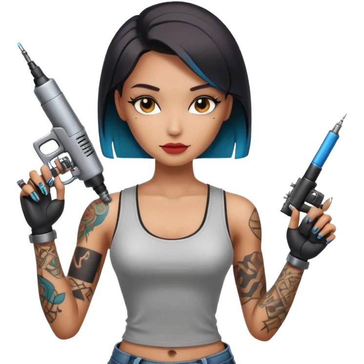a cool looking ai robot half human sexy female tattoo artist emoji
