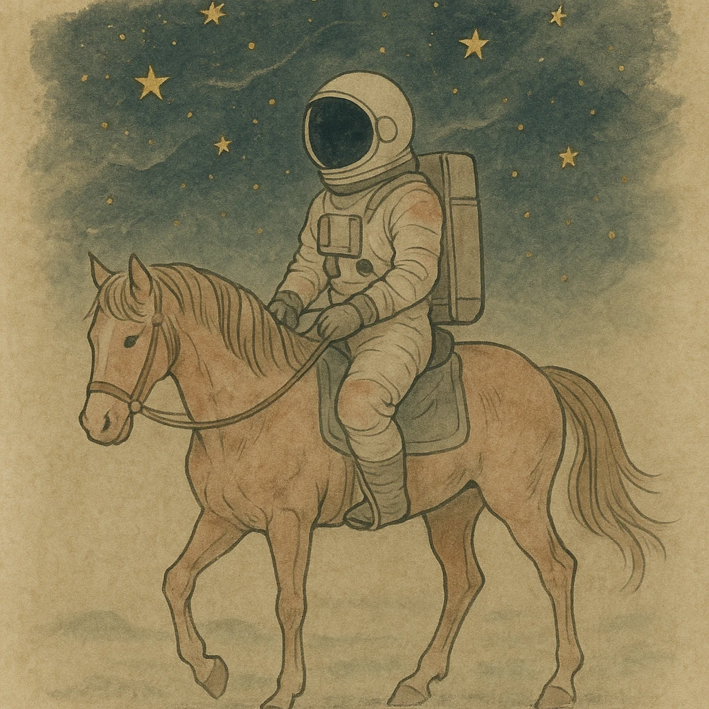 astronaut on horseback with stars in background emoji