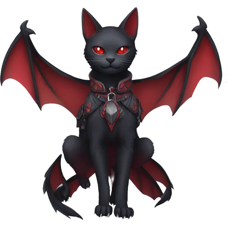 cool kawaii edgy black red ethereal fantasy nargacuga-bat-cat-Fakemon collar harness full body emoji