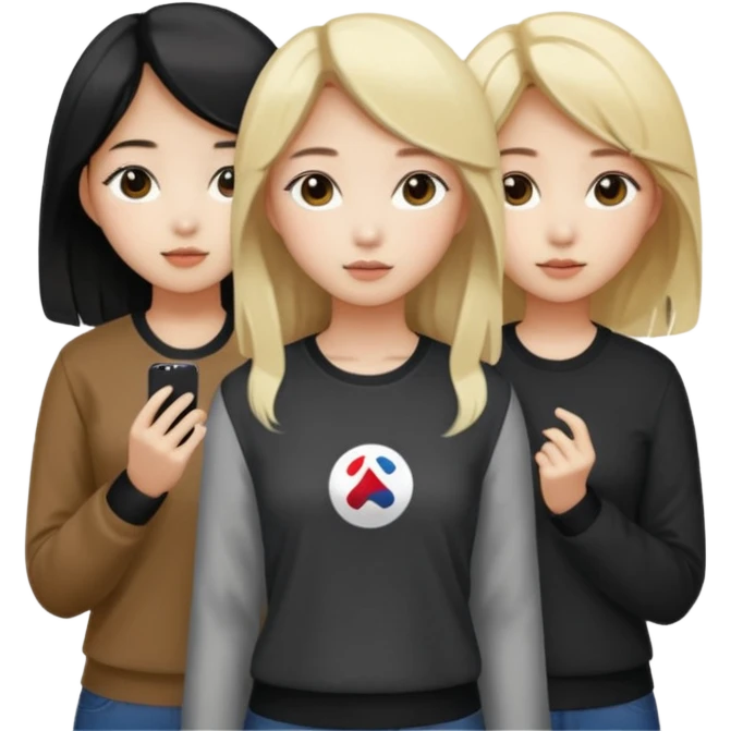 Korean 4 girls, hair colors: 1 blonde, 2 black, 1 brown emoji