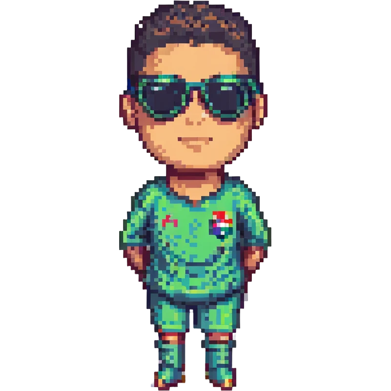 Ronaldo footballer wearing sunglasses, pixel art style emoji