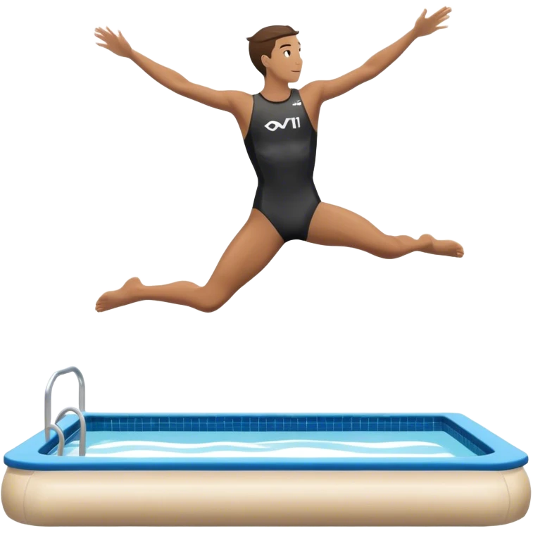 A diver mid-air after jumping off a diving pool,  Below him, a pool labeled "Confidence". A subtle 5-4-3-2-1 on the diving board shows they took the leap despite fear. emoji