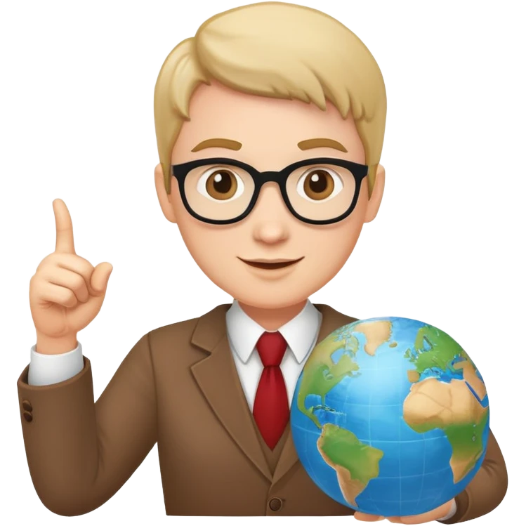 English teacher pointing to a globe, friendly expression emoji