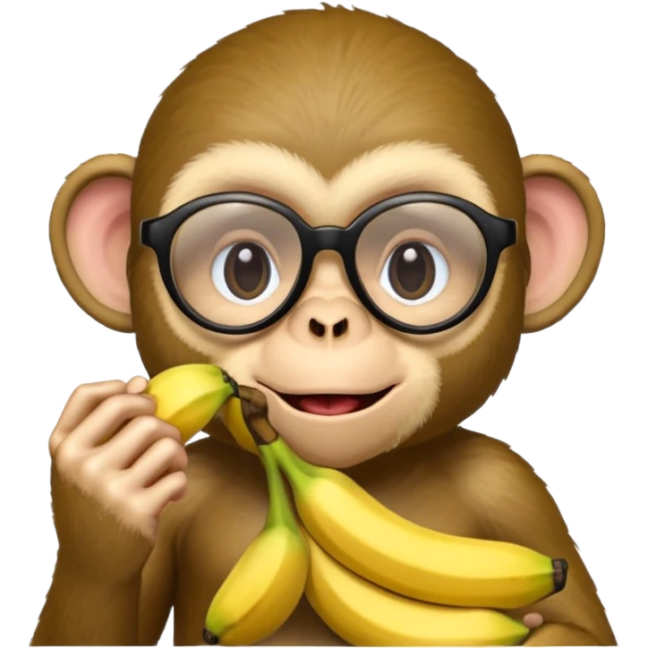 Make a suspicious emoji  that looks like a monkey in a mafia with mafia fully black glasses covering the eyes eating a banana in monkey pose emoji