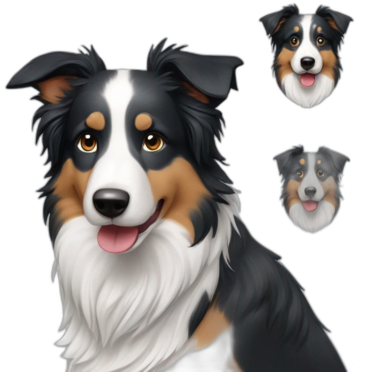 Left side face tricolor right side face blue merle border collie emoji