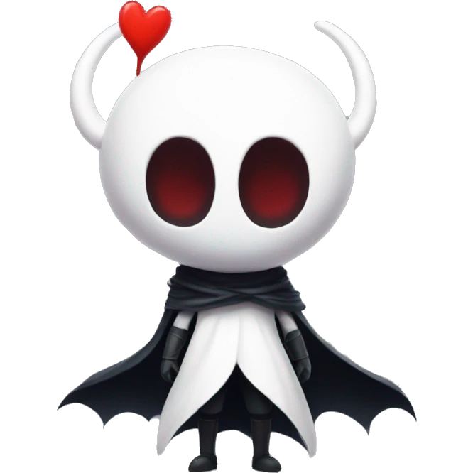 Hollow knight main character with big head and with big red heart emoji