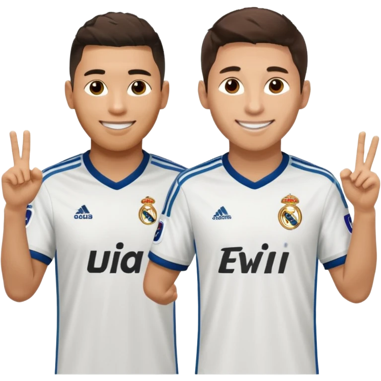 Prime noodle hair ronaldo and prime 2012 messi Smiling in one Photo and make it realistic Ronaldo wearing Number 7 With Madrid and Messi wearing number 10 with barca  emoji