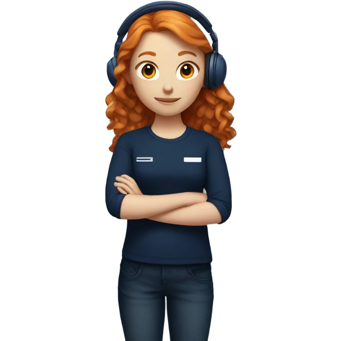 Ginger girl wearing navy blue headphones emoji