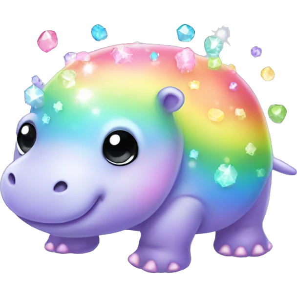Kawaii rainbow pastel bedazzled sea hippo  emoji