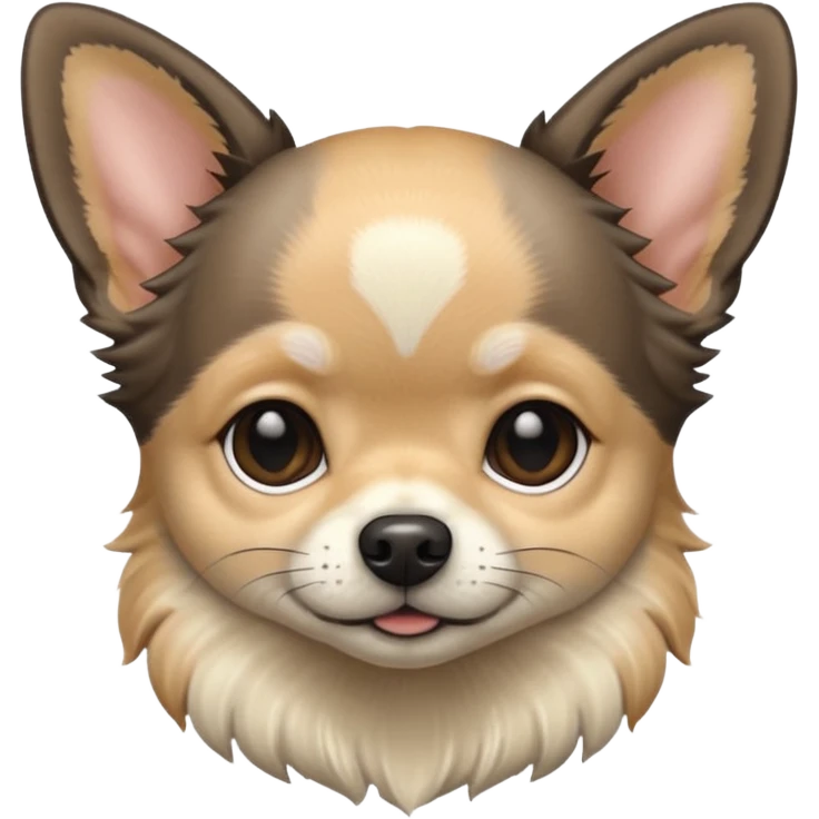 chihuahua head front view, long fur, colors black, gray, white and cream emoji