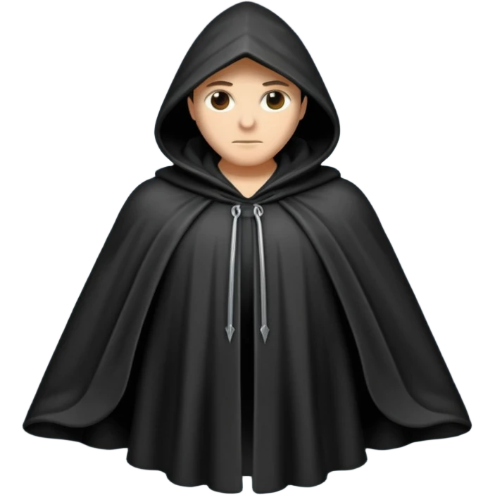 hooded cloak object icon, dark fabric cloak with deep hood, fantasy style, soft folds, 3D cartoon, mobile game icon style, centered, clean background, soft shadow, no text, no watermark
 
 emoji