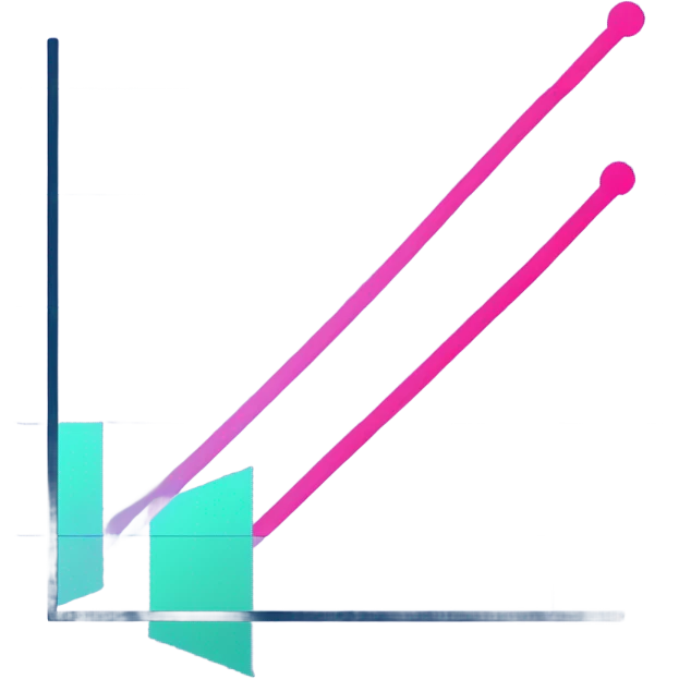 vaporware color themed line chart, direction up and to the right emoji