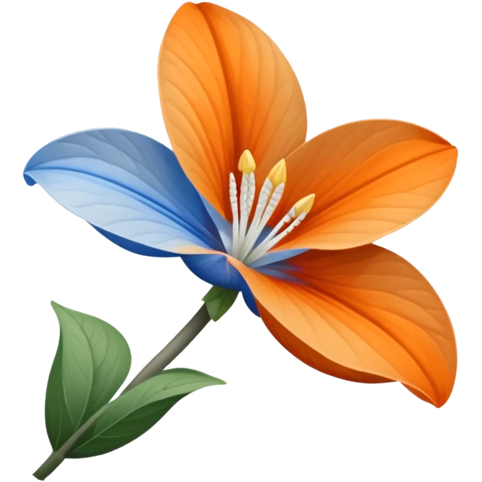 A trillium flower with three petals in orange, gray, and blue colors emoji
