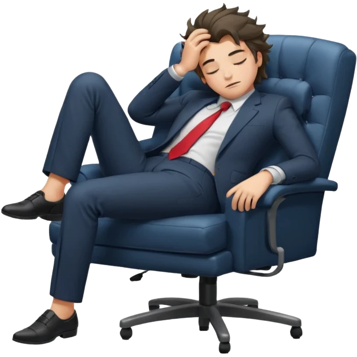 Boss sleeping in a chair with her legs up on the desk emoji