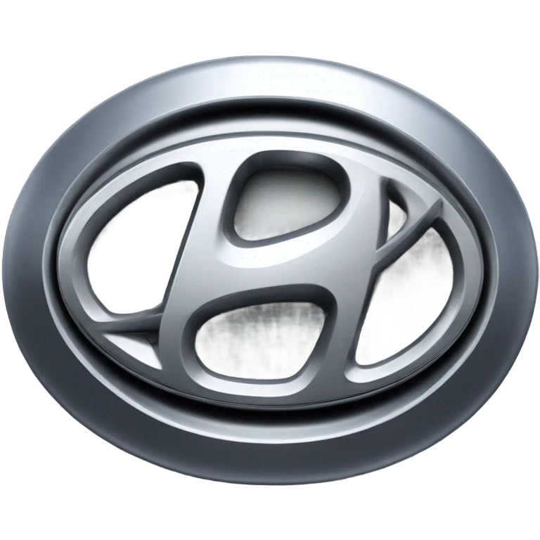A highly detailed, photorealistic image of a Hyundai car emblem, stylized “H” enclosed in an oval shape emoji