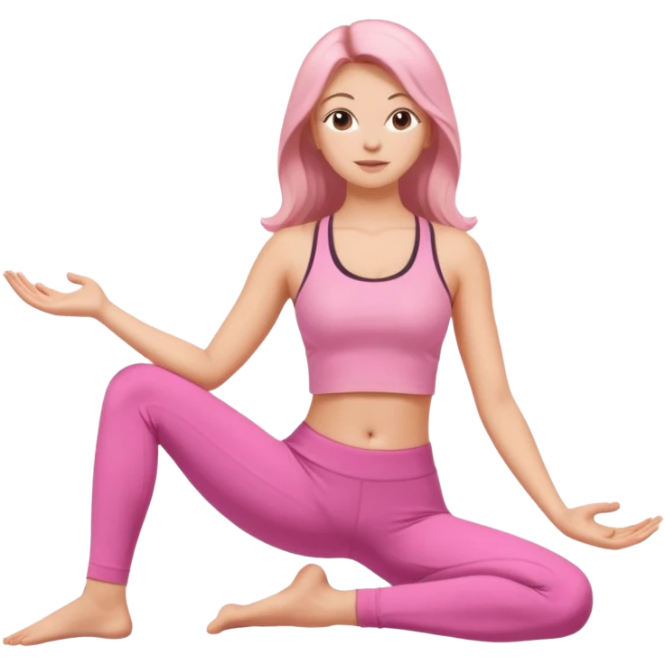 Pose de yoga cabello suelto, rosa emoji