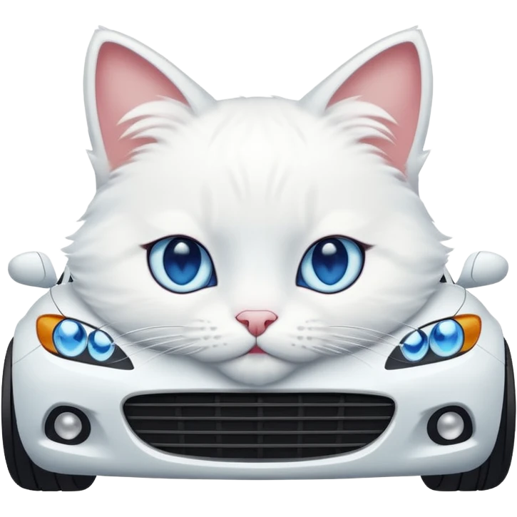 Please create a small emoji the size of 🚗 featuring a pure white cat with blue eyes on a white car. emoji