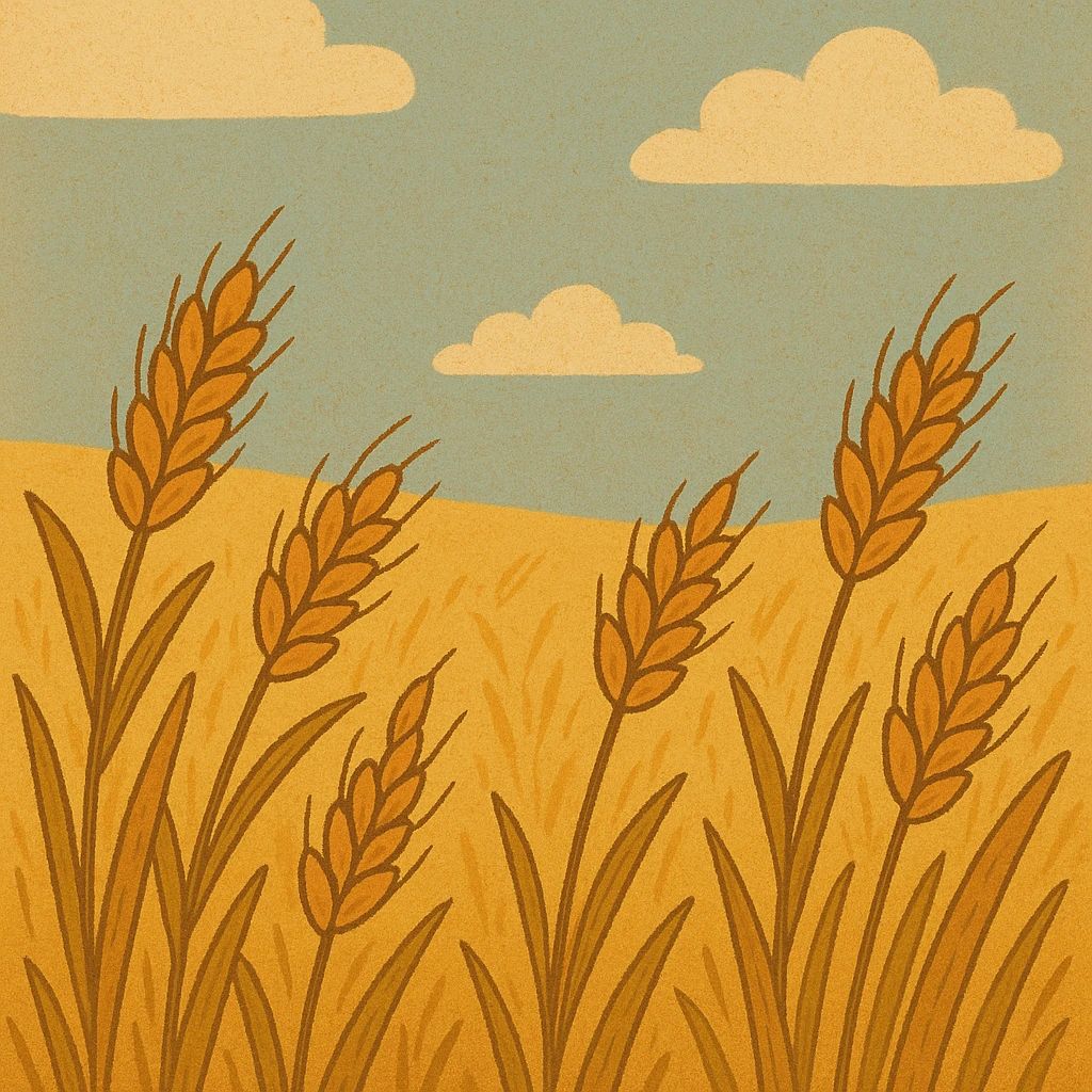 golden wheat field with blue sky above, cartoon style emoji