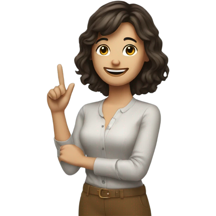 Brunette smiling holding up finger emoji