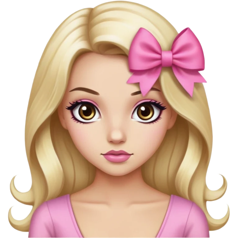pretty pink bow long hair blond baddie with eyeliner and brown eyes emoji