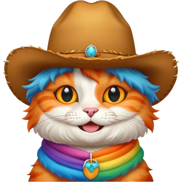 Rainbow cat with cowboy hat emoji