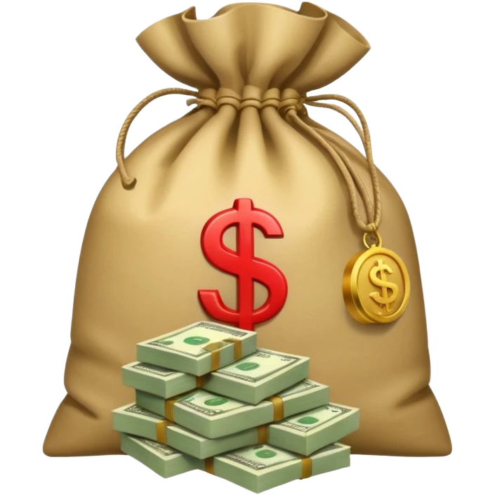 money bag and stack of dollars placed with it emoji