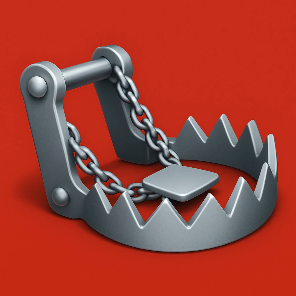 silver colored bear-trap emoji styled, emoji style, red background emoji