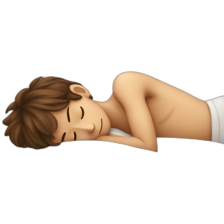 a 12-year-old boy with brown hair sleeps with his head on a pillow emoji