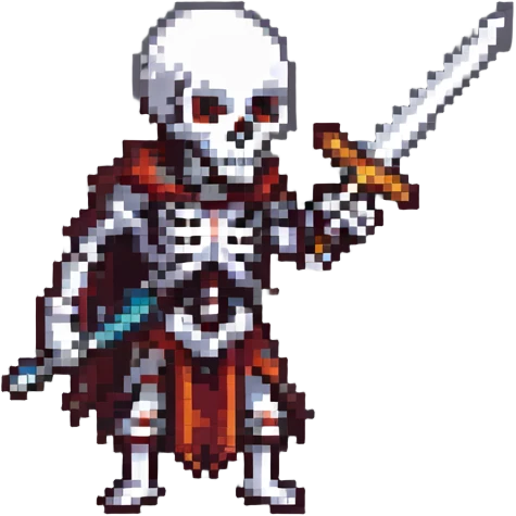 pixel art skeleton warrior, sword raised, action stance emoji