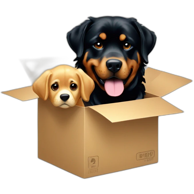 A Rottweiller playing with a golden retriever in box emoji