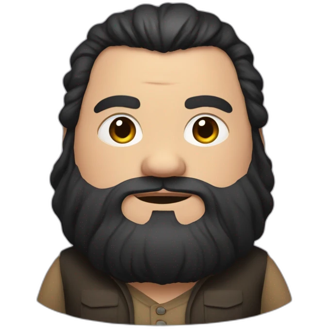 Short man with lots of black hair and beard, very fat, dressed like a bum taht looks like hagrid emoji